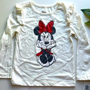 Disney Junior Minnie Kids Cream Top with Ruffle Long Sleeve Girls Sz 4